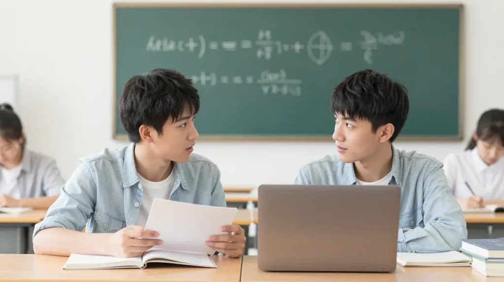 College student tutoring another student